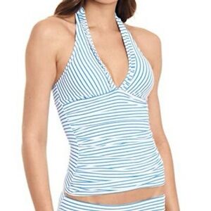 Blue and White Striped Halter Tankini Top